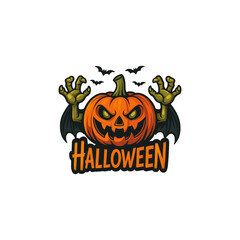 Evil Pumpkin with Zombie Hands and Bats &ndash; Scary Halloween Design