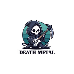Death Metal Grim Reaper Playing Electric Guitar &ndash; Rock Halloween Illustration