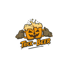 Trick or Beer Halloween Design &ndash; Funny Pumpkin Beer Mug Illustration