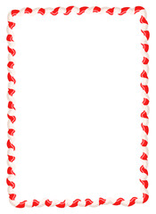 Obraz premium Christmas wavy striped candy cane vector border, Red and white rectangular frame for holiday menus, invitations and cards
