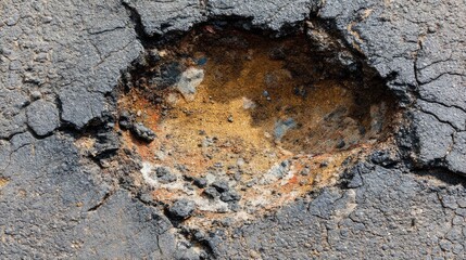Crack in Asphalt Revealing Substrate in Urban Roadway Surface
