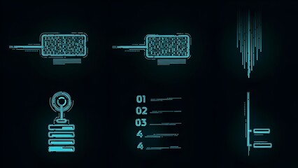 Futuristic Technology Interface with Teal Blue Elements on a Dark Backdrop Presentation