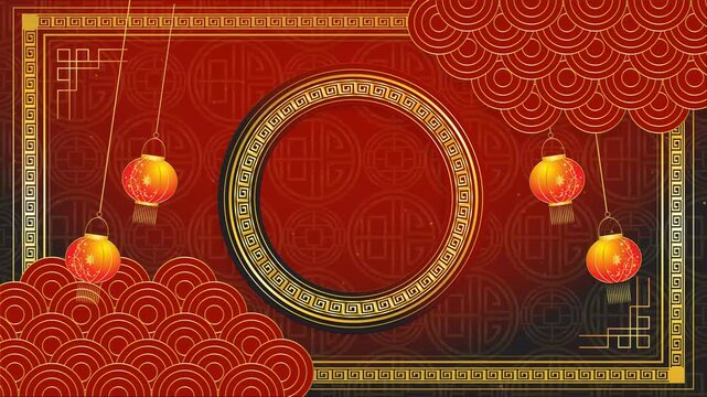 red background happy chinese new year greeting card with golden ornament
