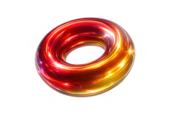 Glowing torus abstract 3d rendering shimmering with vibrant red and orange light, energy flowing, transparent background