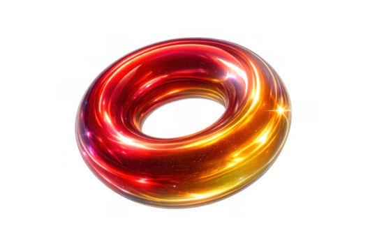 Glowing torus abstract 3d rendering shimmering with vibrant red and orange light, energy flowing, transparent background - Powered by Adobe
