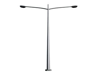 Modern tall streetlight with two lamps facing opposite directions, set against a stark black background