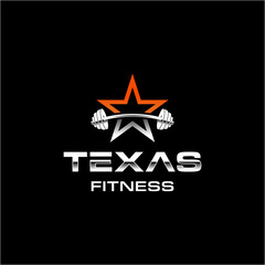 Obraz premium Bold and modern Texas fitness logo featuring a star symbol combined with a barbell, representing strength, performance, and motivation.Web