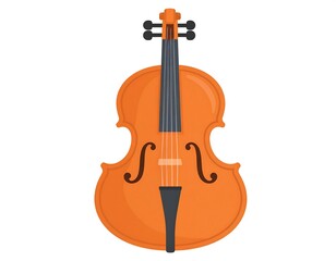Fototapeta premium Orange stringed instrument with curved body, f-holes, neck, pegs, and tailpiece, isolated against a white background