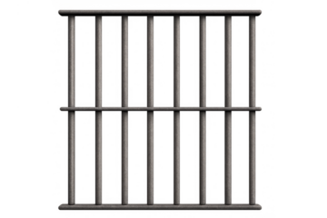 Prison bars creating a barrier of incarceration, representing justice, crime, and confinement on a transparent background