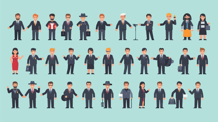 Collection of Business Professionals in Formal Attire Men and Women in Suits and Dresses