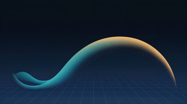 Frosted teal to warm gold compounding arc over deep navy gradient with faint perspective grid, minimal finance growth background for strategy deck, dashboard header, portfolio performance report