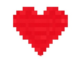 Pixilated red heart against a white background, resembling an 8-bit computer graphic icon