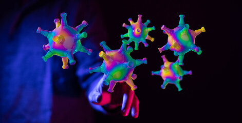 Abstract conceptual image of virus particles. Concept of disease, illness, science, research, medical, and hea
