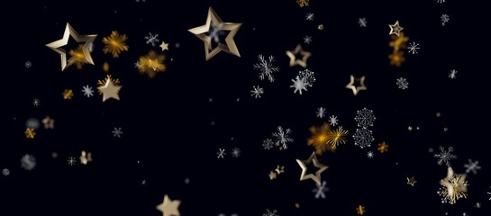 Christmas background featuring gold stars and shimmering snowflakes, perfect for holiday greetings and celebrat © vegefox.com