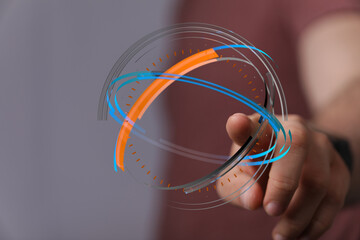 Hand touching digital globe represents communication, global network, internet, connection,...