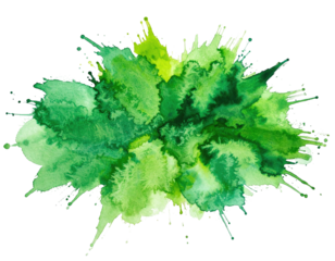 Abstract watercolor artwork in shades of green forming an organic, splattered shape