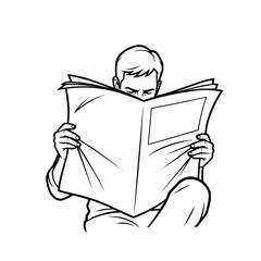 Man reading newspaper with focused expression while sitting  