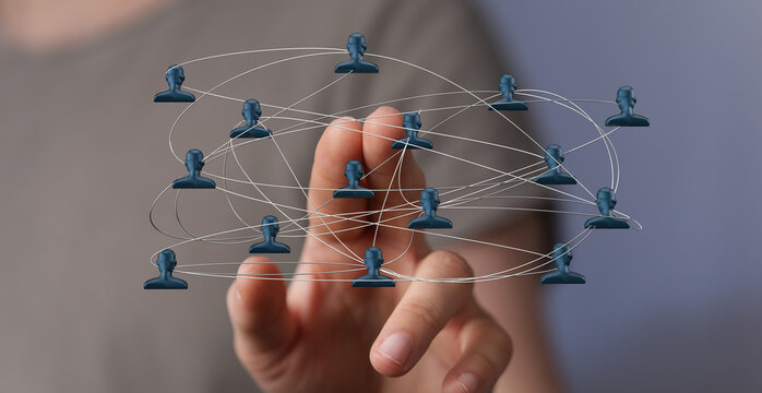 Hand touching digital social network connection, network concept and communication technology with abstract person icons. - Powered by Adobe