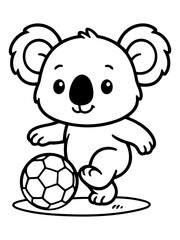 Fototapeta premium Koala Kicks: A cheerful koala animated playing with a soccer ball. Embracing playful joy and competitive spirit of the game.