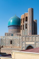 Bibi Khanym Mosque Turquoise Domes Rising Above Residential Samarkand