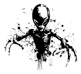 Scary alien creature with claws in black grunge ink style © Wuszu