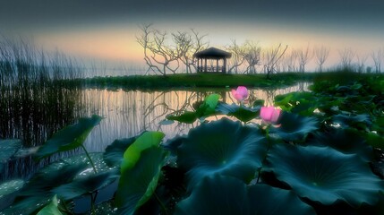 Ink artistic conception lotus pond