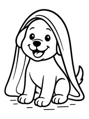 Obraz premium Warm Pup Under a Blanket: A cheerful, line art portrayal of a puppy, snuggled cozily beneath a blanket, radiating comfort and joy. It is a simplistic design with a minimalist aesthetic.