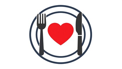 Plate with cutlery and a red heart symbolizes love for food or healthy eating concepts