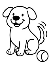 Fototapeta premium Cheerful Canine Companion: A playful dog, with a wagging tail sits alongside a ball, exuding an aura of joy and anticipation.