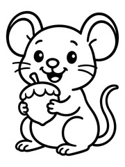 Fototapeta premium Happy Mouse with Acorn: A cheerful cartoon mouse, holding a delightful acorn with a big smile on its face, celebrating autumn harvest and the joy of simple pleasures. 