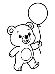 Fototapeta premium Playful Teddy Bear with a Balloon: A cute teddy bear joyfully strides, clutching a cheerful balloon, embodying the innocence and delight of childhood.