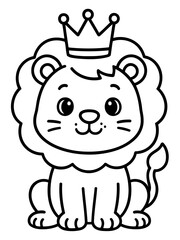Obraz premium Royal Lion: A regal lion cub, crowned with a majestic emblem, sits proudly, a symbol of dignity and might.