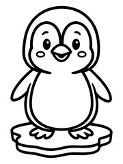 Naklejka premium Cute Penguin on Ice: A charming cartoon penguin, with adorable features, stands proudly on an ice floe, evoking a sense of joy.