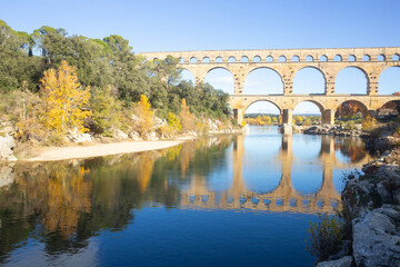 Landscape and Pont du Gard aqueduct - France