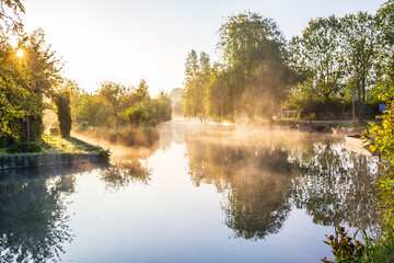 Marshes of Bourges in the mist - France