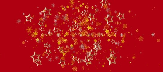 Christmas background with golden stars and snowflakes on a vibrant red backdrop. Perfect for holiday greetings and festive designs.  Ideal for C © vegefox.com