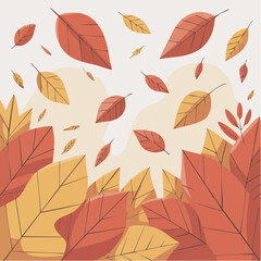 Obraz premium Flat vector background with falling leaf shapes in warm tones