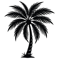 Obraz premium Striking Black Silhouette of a Tall Palm Tree Against a Vivid Sunset Sky, Vector