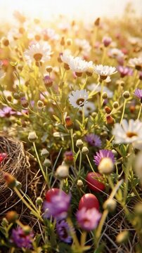 Osternest im Blumenfeld