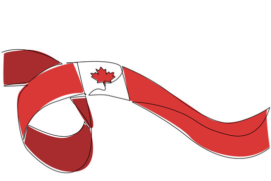 Single continuous line drawing ribbon curve with the Canadian flag in the middle. Respect for the queen. Holidays as a form of respect. Festival. Victoria Day. One line design vector illustration