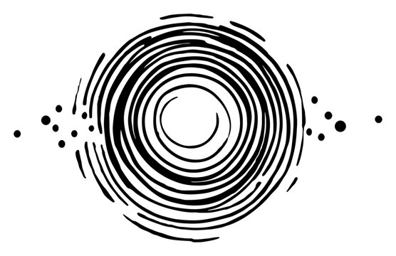 Hand drawn abstract concentric circles spiral with ink texture