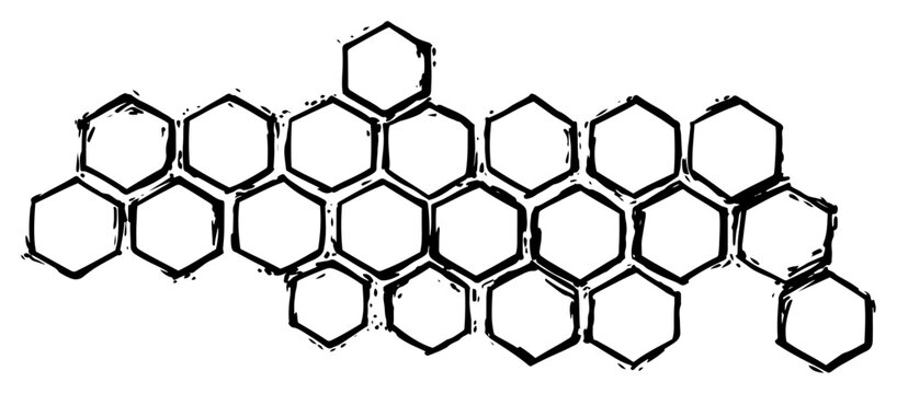 Hand drawn honeycomb pattern with sketchy hexagon cell outlines