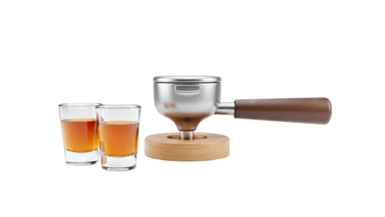 Espresso Shots and Portafilter on White Background