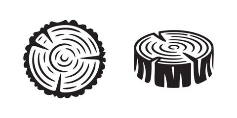 Black and White Tree Cross Section Line Illustration