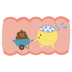 手描きの便を運ぶかわいい善玉菌　