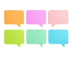 Six colorful speech bubbles on a black background, perfect for dialogue or notes