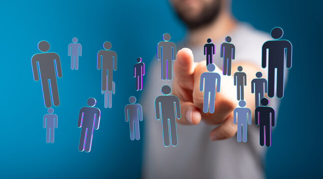 Concept of connection, interaction with digital people. Touching the future, digital life and social media with - Powered by Adobe