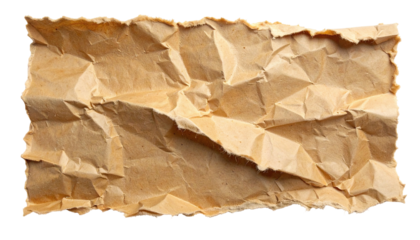 A close-up shot of a crumpled piece of brown paper with a rough, torn edge