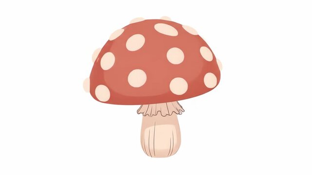 Animated vector motion graphics showing a whimsical amanita mushroom collection in different poses