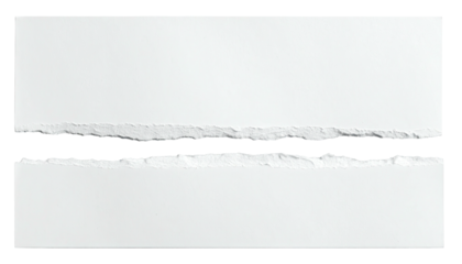 A close-up shows torn pieces of white paper against a stark black background